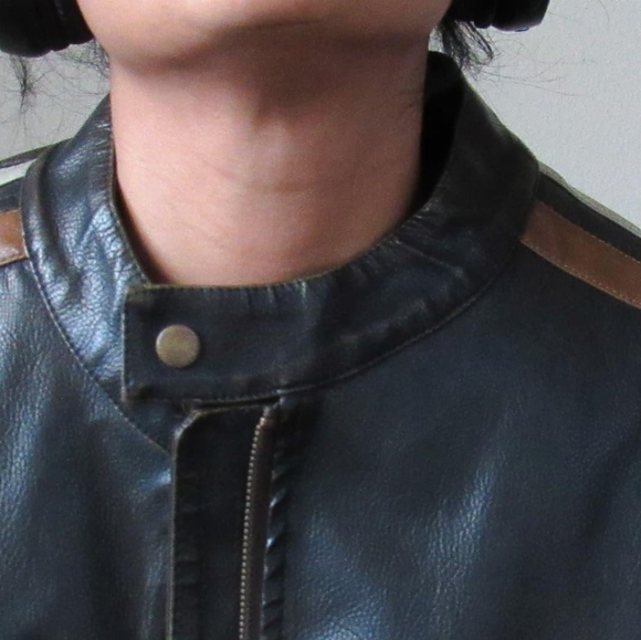 VINTAGE 90s Faux Leather Moto Jacket Sporty Stripes Size Men's M or Womens M/L - Picture 16 of 16